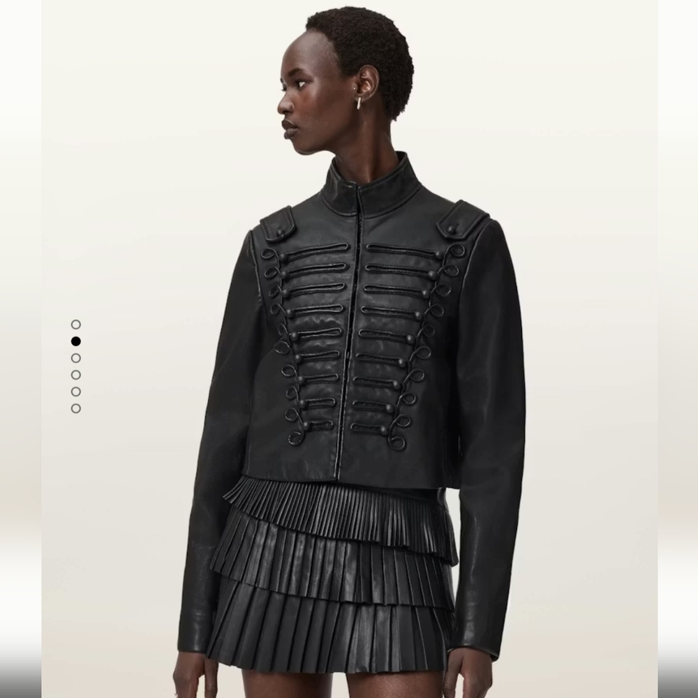 All Saints Black Rummy Leather Military Jacket